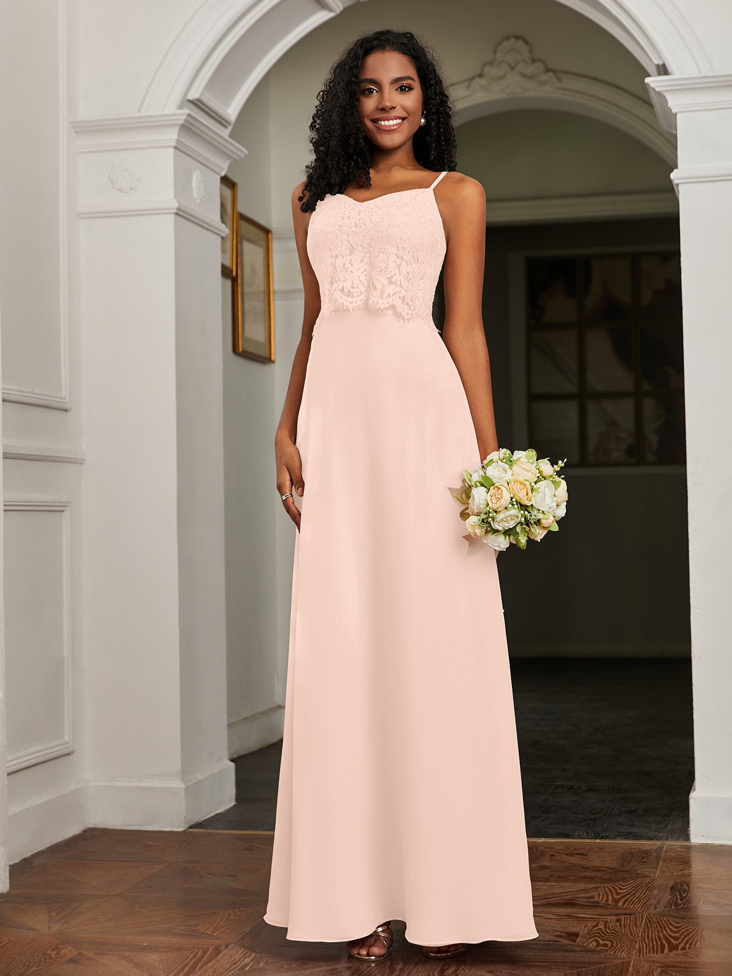 Sweetheart Spaghetti Straps Chiffon A-Line Dress Pearl Pink
